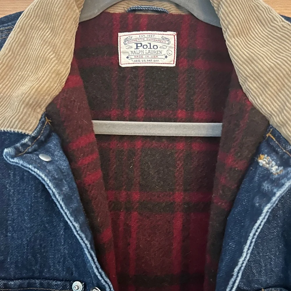 Ralph Lauren Blue Jean Jacket with Tan Collar - Picture 2 of 7